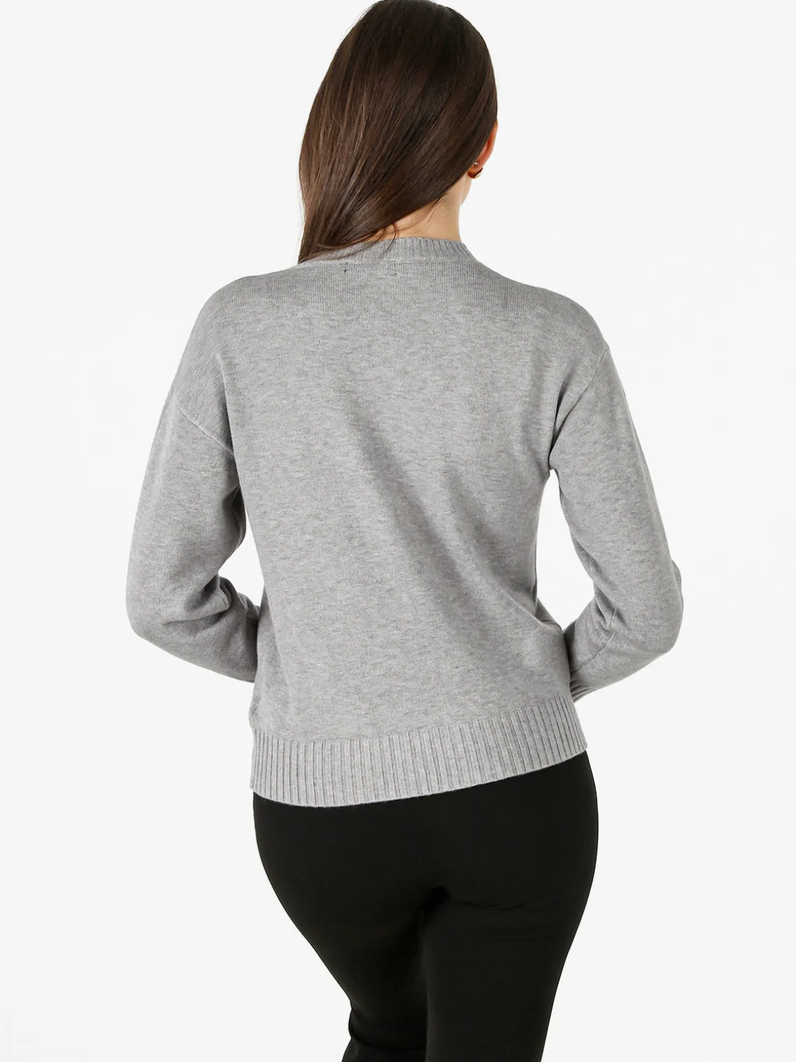 Baci & Abbracci Pullover girocollo da donna in maglia tinta unita - grigio