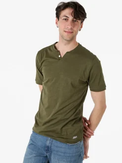 Baci & Abbracci T-shirt da uomo in cotone con bottoncini - militare
