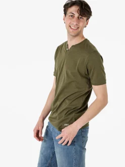 Baci & Abbracci T-shirt da uomo in cotone con bottoncini - militare