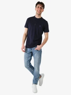 Baci & Abbracci T-shirt da uomo in cotone con bottoncini sullo scollo - blu scuro