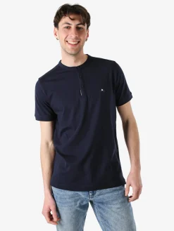 Baci & Abbracci T-shirt da uomo in cotone con bottoncini sullo scollo - blu scuro