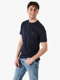 Baci & Abbracci T-shirt da uomo in cotone con bottoncini sullo scollo - blu scuro