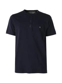 Baci & Abbracci T-shirt da uomo in cotone con bottoncini sullo scollo - blu scuro