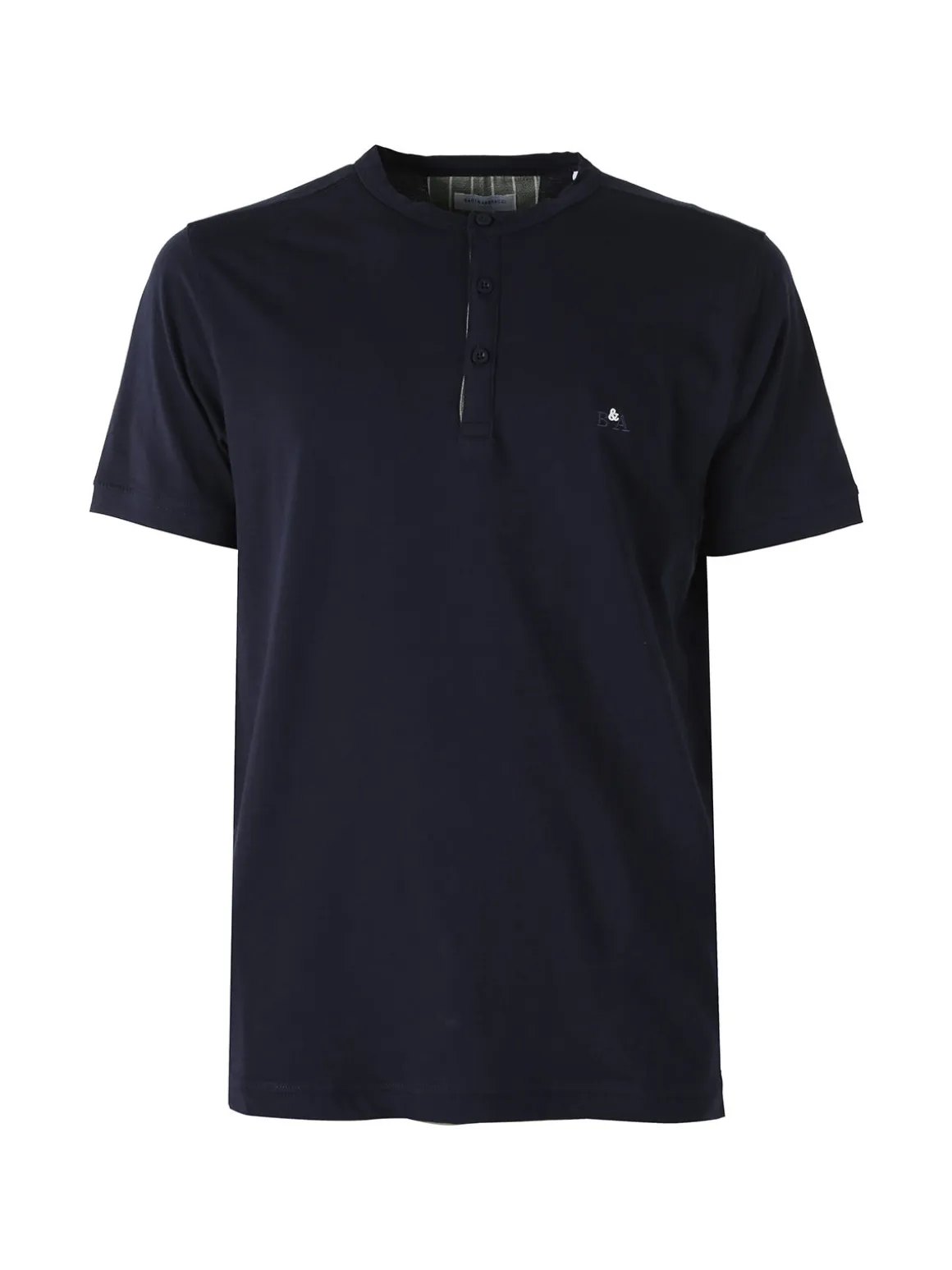 Baci & Abbracci T-shirt da uomo in cotone con bottoncini sullo scollo - blu scuro