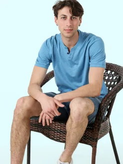 Baci & Abbracci T-shirt da uomo in cotone con bottoncini - blu