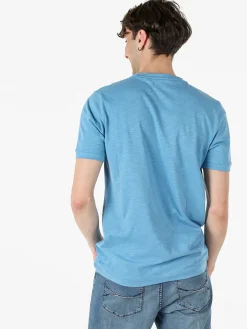 Baci & Abbracci T-shirt da uomo in cotone con bottoncini - blu