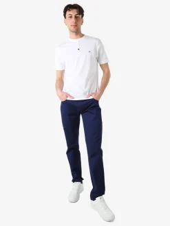 Baci & Abbracci T-shirt da uomo in cotone con bottoncini sullo scollo - bianco