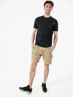 Baci & Abbracci T-shirt girocollo da uomo in cotone con taschino e zip - nero