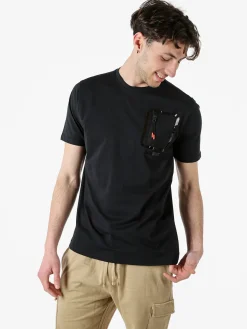 Baci & Abbracci T-shirt girocollo da uomo in cotone con taschino e zip - nero