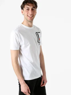 Baci & Abbracci T-shirt girocollo da uomo in cotone con taschino e zip - bianco