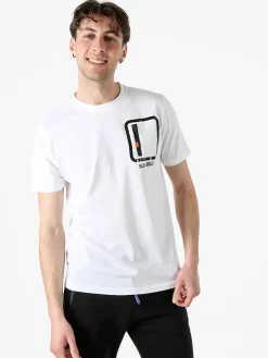 Baci & Abbracci T-shirt girocollo da uomo in cotone con taschino e zip - bianco