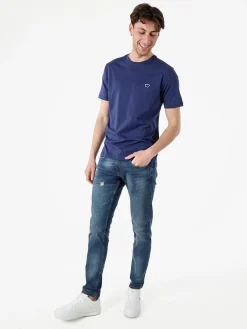 Baci & Abbracci T-shirt girocollo in cotone da uomo con logo - blu