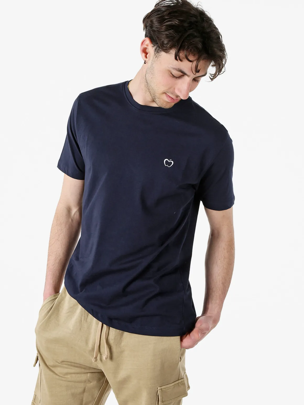 Baci & Abbracci T-shirt girocollo in cotone da uomo con logo - blu scuro