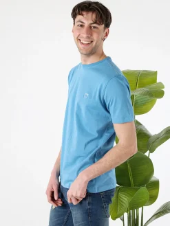 Baci & Abbracci T-shirt girocollo in cotone da uomo con logo - azzurro
