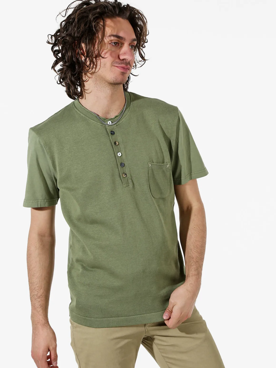 Bad Boys Maglia da uomo in cotone a maniche corte con taschino - militare