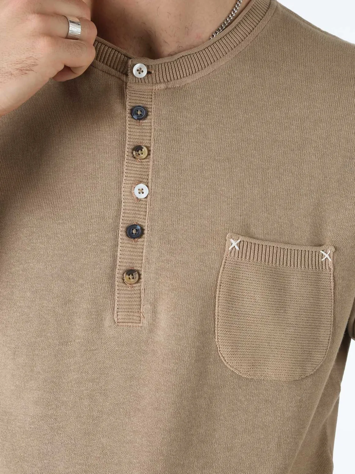 Bad Boys Maglia da uomo in cotone a maniche corte con taschino - sabbia