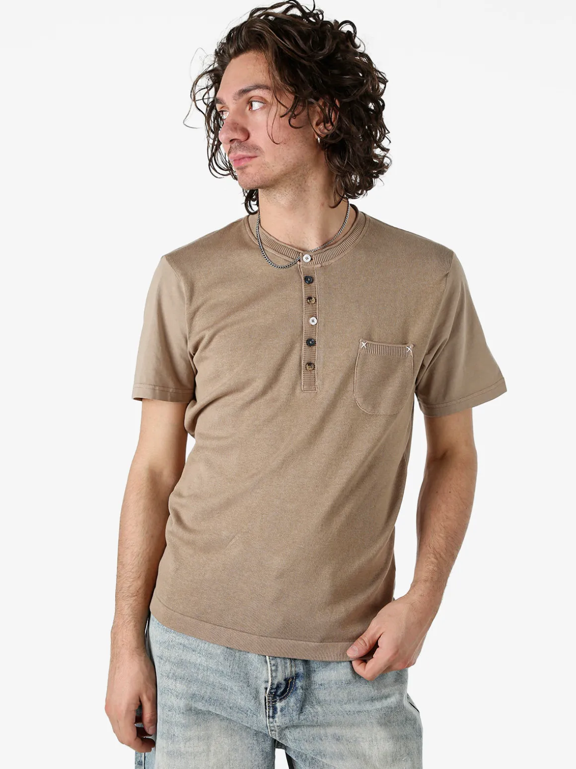 Bad Boys Maglia da uomo in cotone a maniche corte con taschino - sabbia