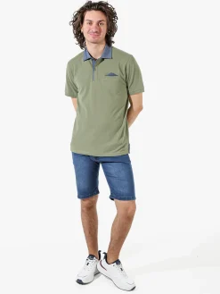 Bad Boys Polo da uomo in cotone a maniche corte con taschino e dettagli di jeans - militare