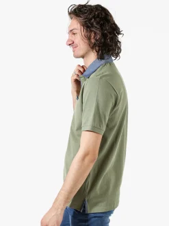 Bad Boys Polo da uomo in cotone a maniche corte con taschino e dettagli di jeans - militare