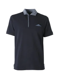 Bad Boys Polo da uomo in cotone a maniche corte con taschino e dettagli di jeans - blu scuro