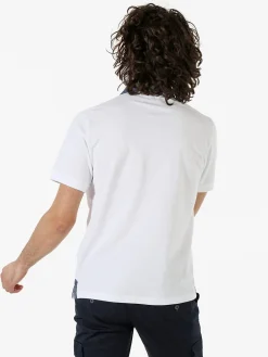 Bad Boys Polo da uomo in cotone a maniche corte con taschino e dettagli di jeans - bianco