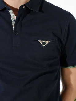 Bad Boys Polo da uomo in cotone a maniche corte con taschino a filetto - blu scuro