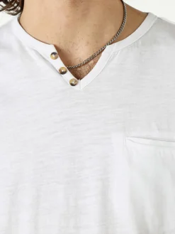 Bad Boys T-shirt da uomo in cotone con scollo V e taschino - bianco