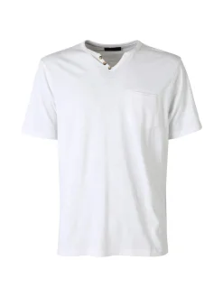 Bad Boys T-shirt da uomo in cotone con scollo V e taschino - bianco