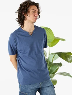 Bad Boys T-shirt da uomo in cotone con scollo V e taschino - blu