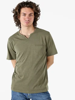 Bad Boys T-shirt da uomo in cotone con scollo V e taschino - militare