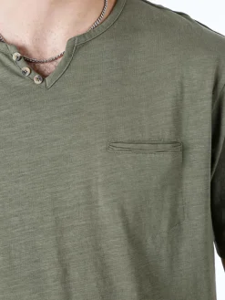 Bad Boys T-shirt da uomo in cotone con scollo V e taschino - militare