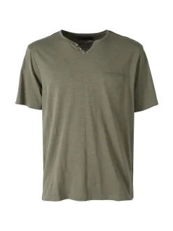 Bad Boys T-shirt da uomo in cotone con scollo V e taschino - militare