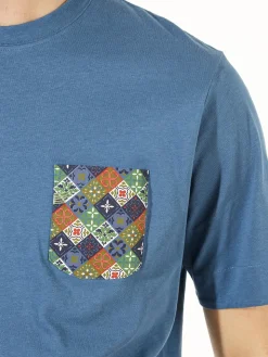 Bad Boys T-shirt girocollo da uomo in cotone con taschino decorato - blu