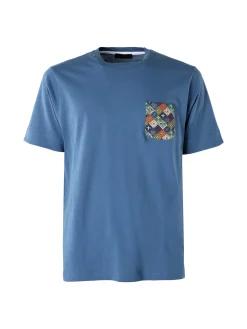 Bad Boys T-shirt girocollo da uomo in cotone con taschino decorato - blu