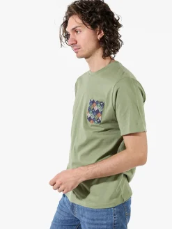 Bad Boys T-shirt girocollo da uomo in cotone con taschino decorato - militare