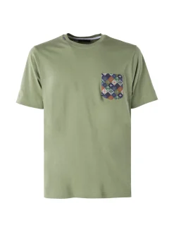 Bad Boys T-shirt girocollo da uomo in cotone con taschino decorato - militare