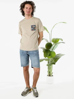Bad Boys T-shirt girocollo da uomo in cotone con taschino decorato - sabbia
