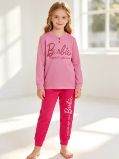 Barbie Pigiama lungo da bambina in cotone interlock