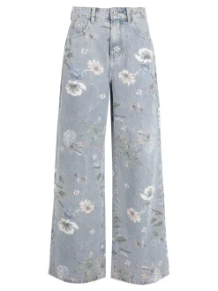 Baseventi Jeans donna fiorati a gamba larga