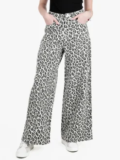 Baseventi Pantaloni donna animalier a gamba larga