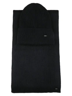 Basile Set regalo uomo con cappello e sciarpa in maglia - blu scuro