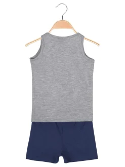 Be Board Canotta girocollo con disegni + shorts blu completo 2 pezzi in cotone