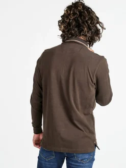 Be Board Polo da uomo a maniche lunghe in cotone - moro