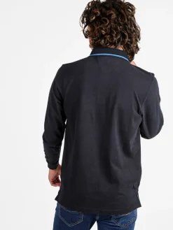 Be Board Polo da uomo a maniche lunghe in cotone - blu scuro