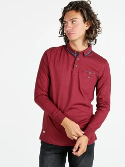 Be Board Polo da uomo a maniche lunghe con taschino - bordeaux