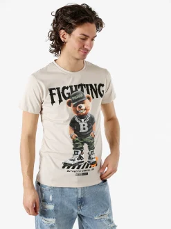 Belman T-shirt da uomo in cotone con stampa orsacchiotto - beige