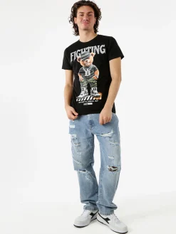 Belman T-shirt da uomo in cotone con stampa orsacchiotto - nero
