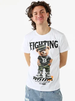 Belman T-shirt da uomo in cotone con stampa orsacchiotto - bianco