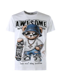 Belman T-shirt da uomo in cotone con stampa - bianco
