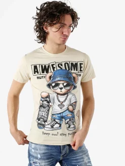 Belman T-shirt da uomo in cotone con stampa - beige